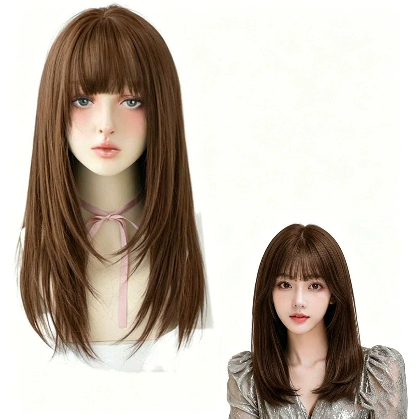Amazon.co.jp: HUIKKJP 女装コスプレウィッグ ダークブラウンロング